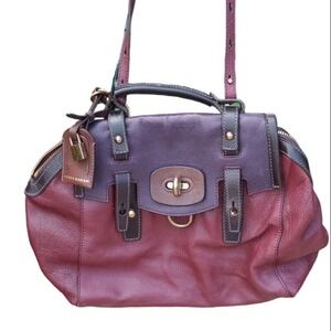 Andrea Mabinai Shoulder Bag Two tone Brown n Burgundy Deep Red Pristine EUC